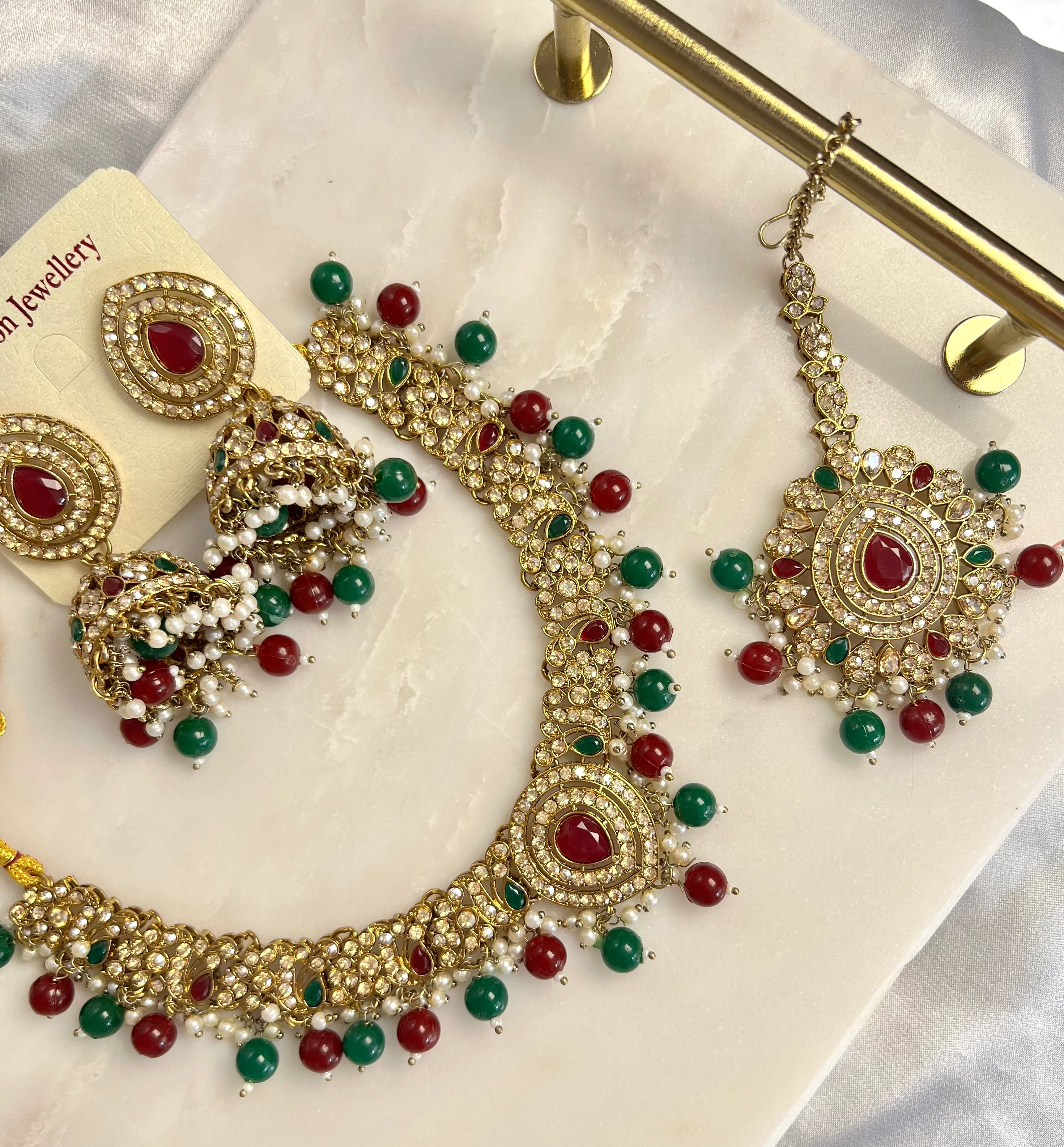 Vani Necklaceset - Green/Red